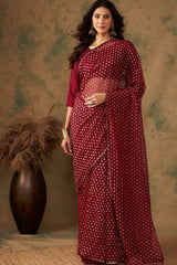 Red Net Zari  Saree