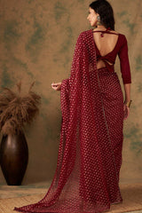 Red Net Zari  Saree