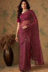 Purple Net Zari  Saree