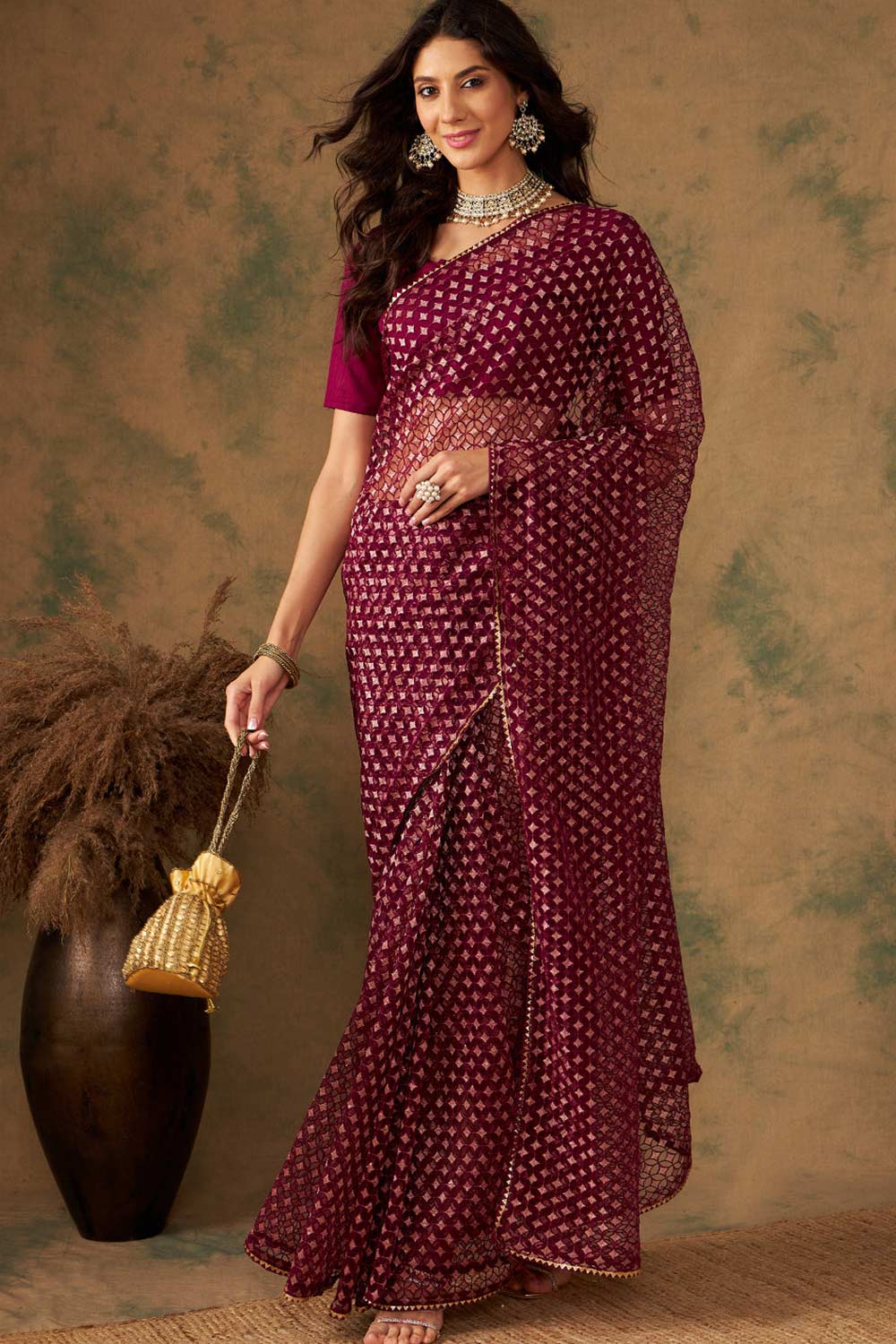 Purple Net Zari  Saree