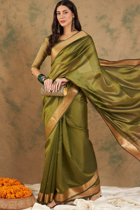 Green Organic Cotton Zari  Saree