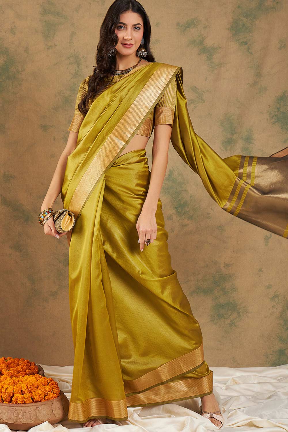 Yellow Organic Cotton Zari  Saree