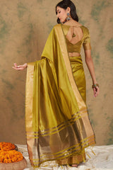 Yellow Organic Cotton Zari  Saree