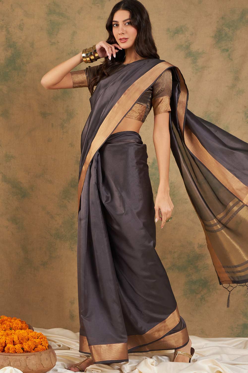 Blue Organic Cotton Zari  Saree