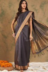 Blue Organic Cotton Zari  Saree