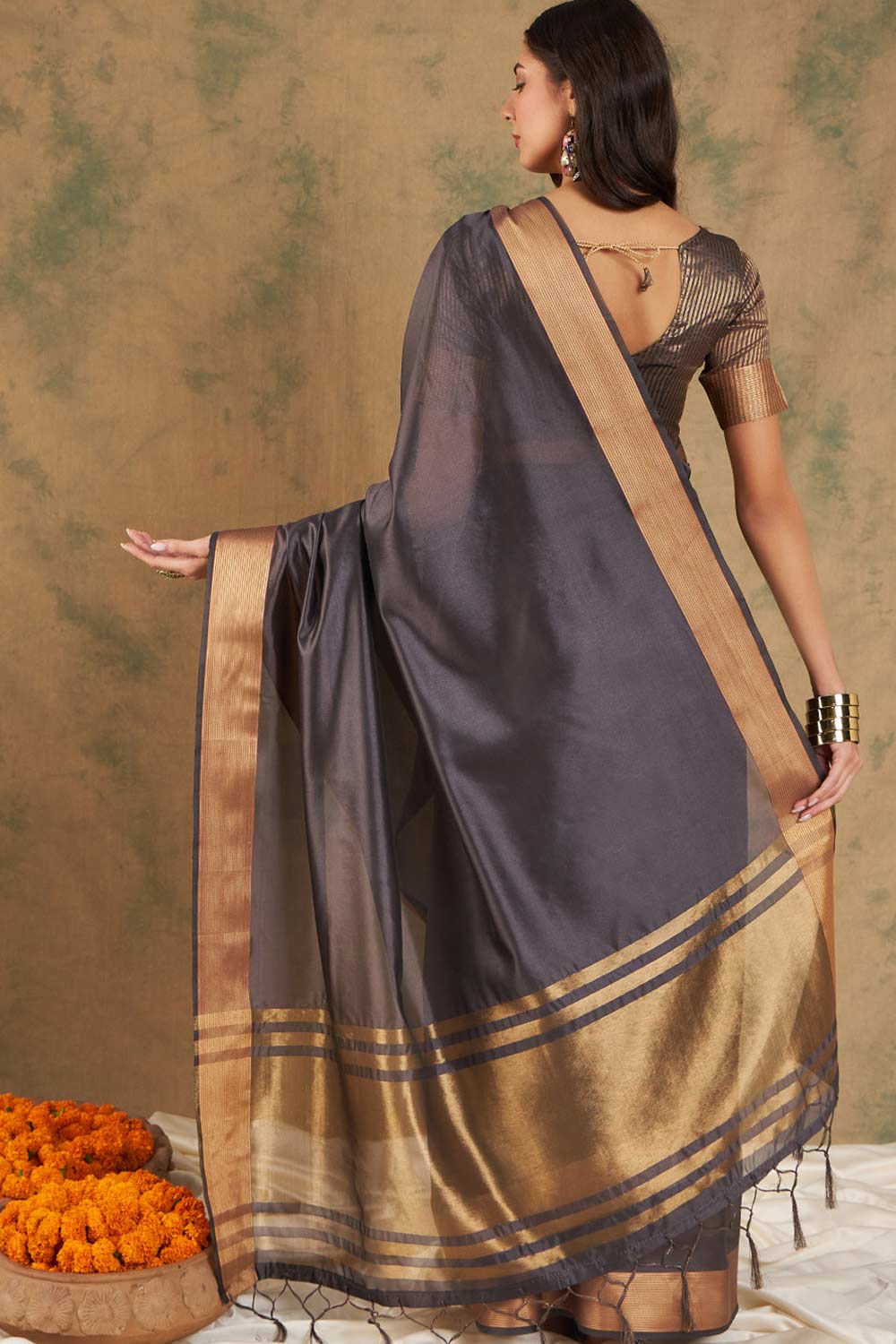 Blue Organic Cotton Zari  Saree