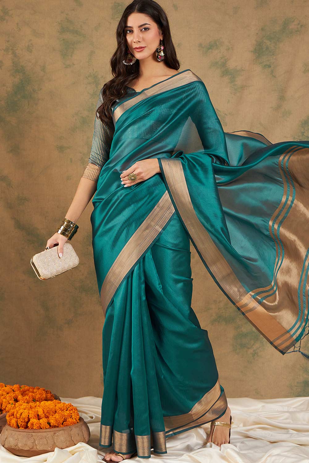 Green Organic Cotton Zari  Saree