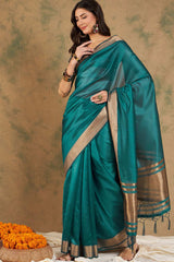 Green Organic Cotton Zari  Saree