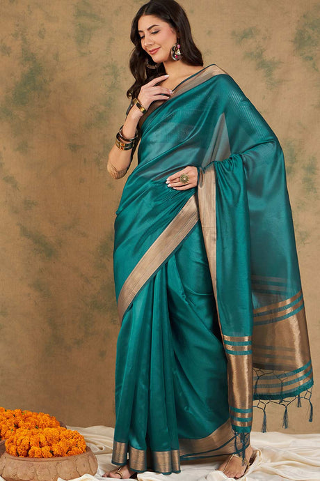 Green Organic Cotton Zari  Saree