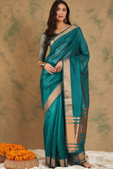 Green Organic Cotton Zari  Saree