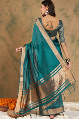 Green Organic Cotton Zari  Saree