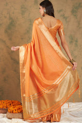 Orange Organic Cotton Zari  Saree