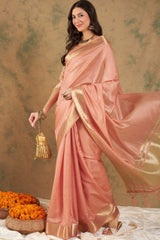 Pink Organic Cotton Zari  Saree