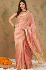 Pink Organic Cotton Zari  Saree