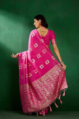 Pink Cotton Foil Print Saree