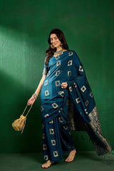 Blue Cotton Foil Print Saree