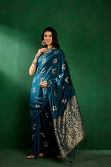 Blue Cotton Foil Print Saree