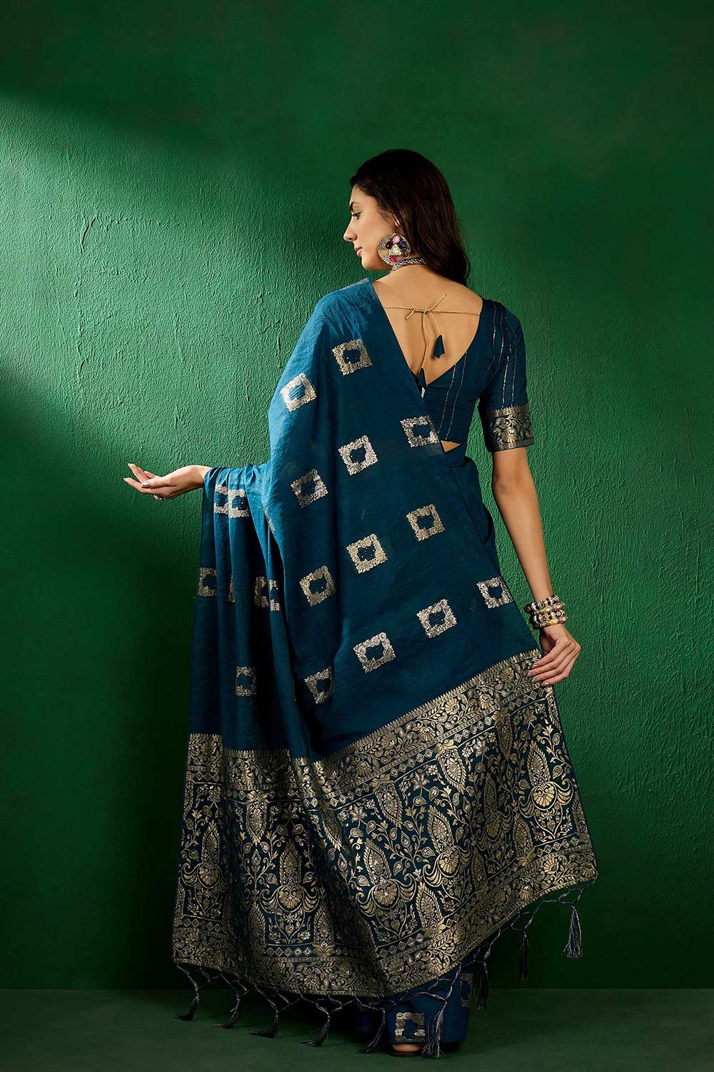 Blue Cotton Foil Print Saree