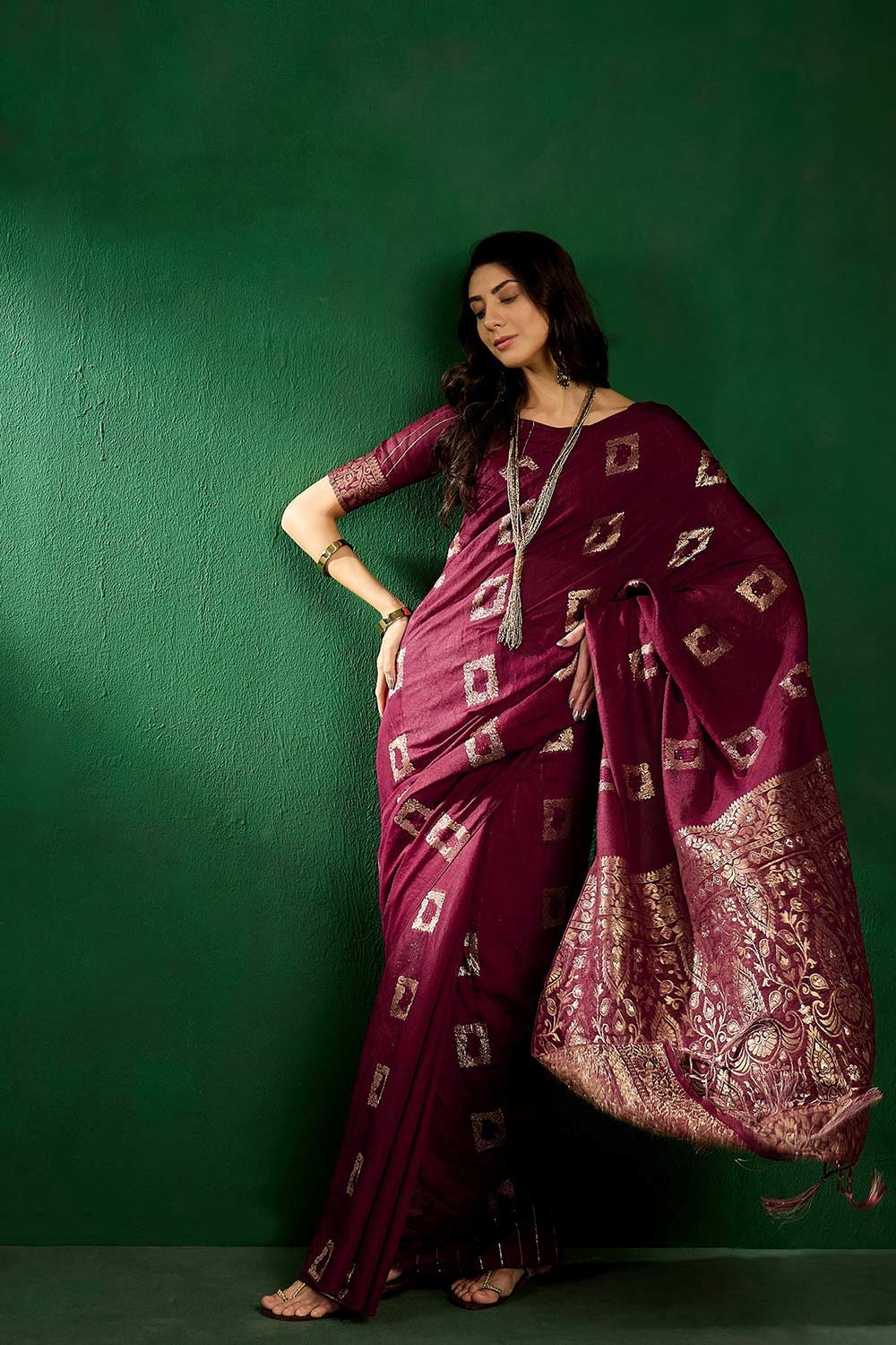 Purple Cotton Foil Print Saree