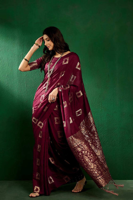 Purple Cotton Foil Print Saree