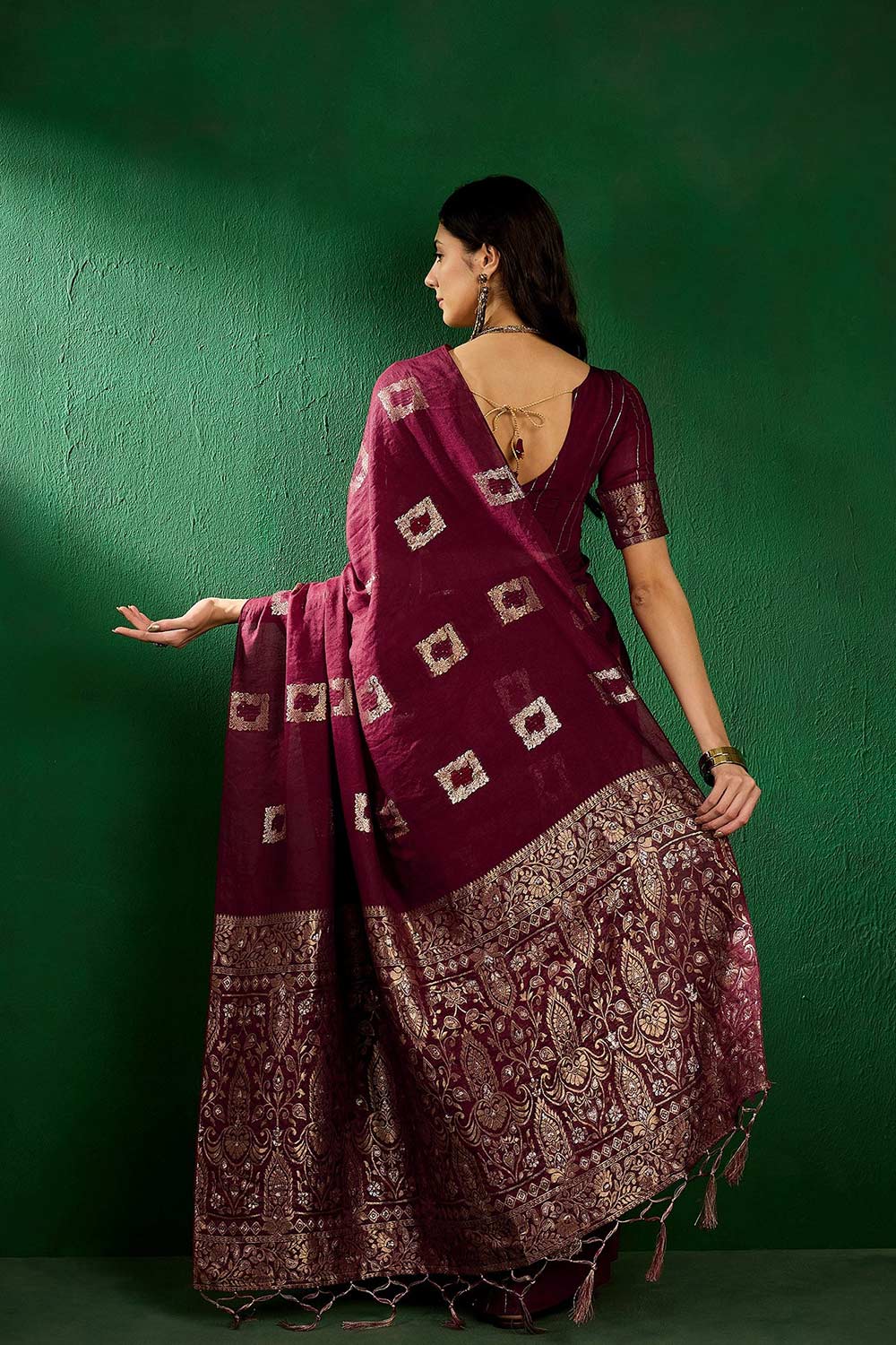 Purple Cotton Foil Print Saree