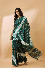 Green Cotton Foil Print Saree