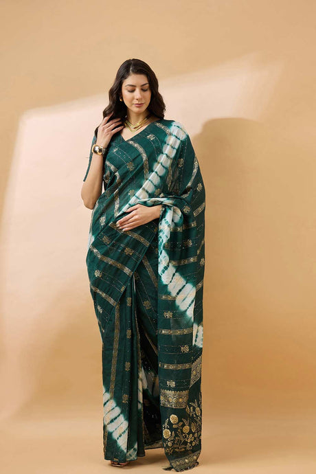 Green Cotton Foil Print Saree