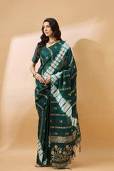 Green Cotton Foil Print Saree