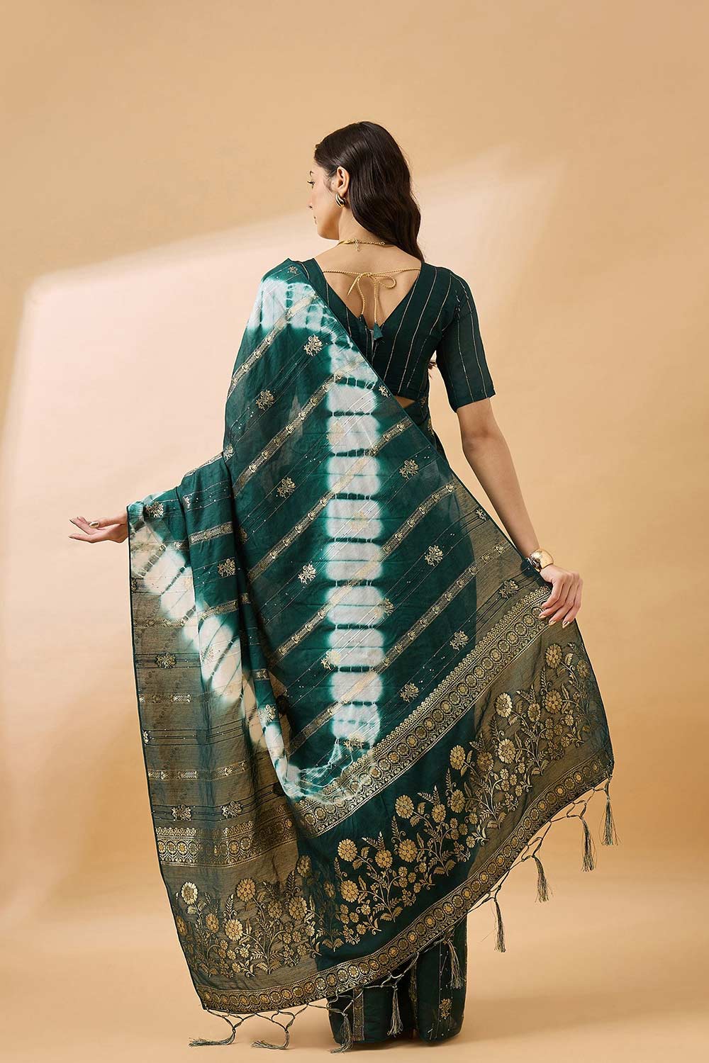 Green Cotton Foil Print Saree