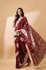 Red Cotton Foil Print Saree