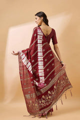 Red Cotton Foil Print Saree