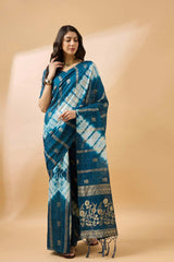 Blue Cotton Foil Print Saree