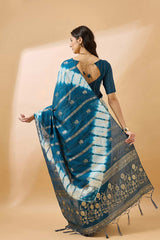 Blue Cotton Foil Print Saree