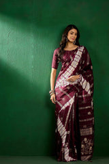 Purple Cotton Foil Print Saree