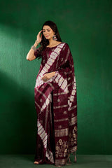 Purple Cotton Foil Print Saree