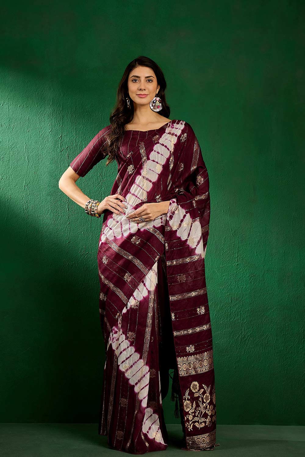 Purple Cotton Foil Print Saree