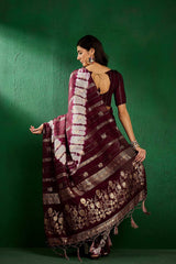 Purple Cotton Foil Print Saree