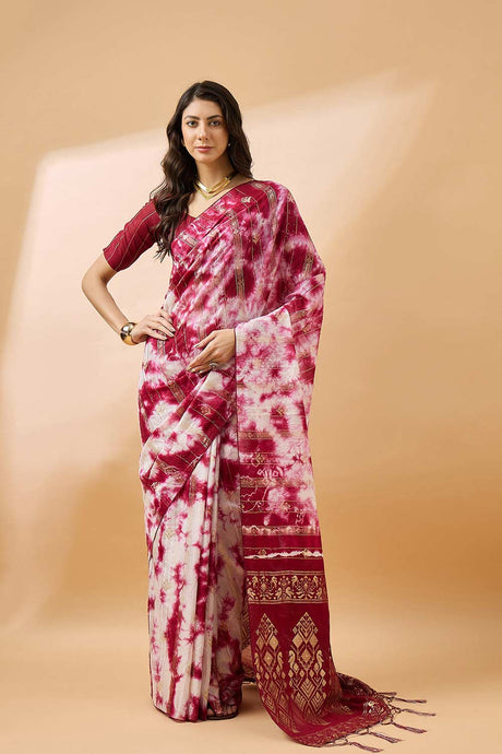 Red Cotton Foil Print Saree