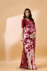 Red Cotton Foil Print Saree