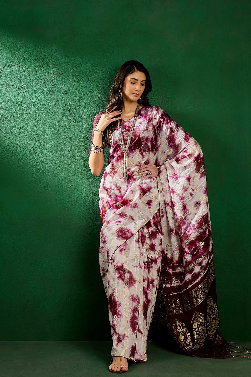 Purple Cotton Foil Print Saree