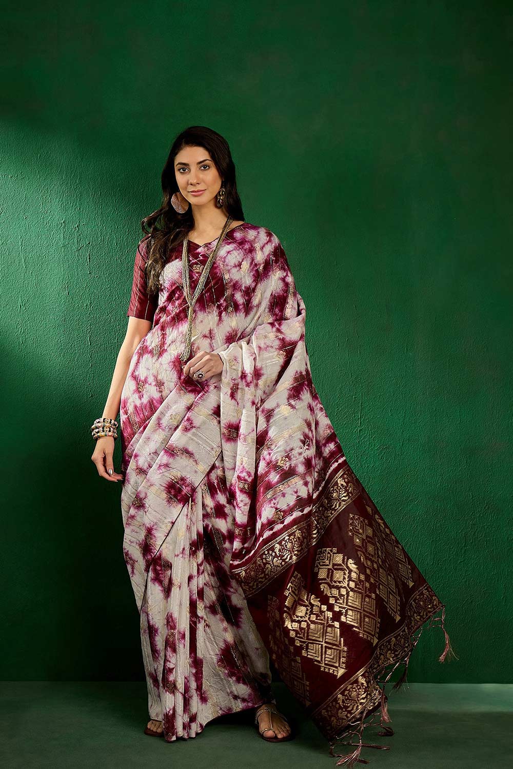 Purple Cotton Foil Print Saree