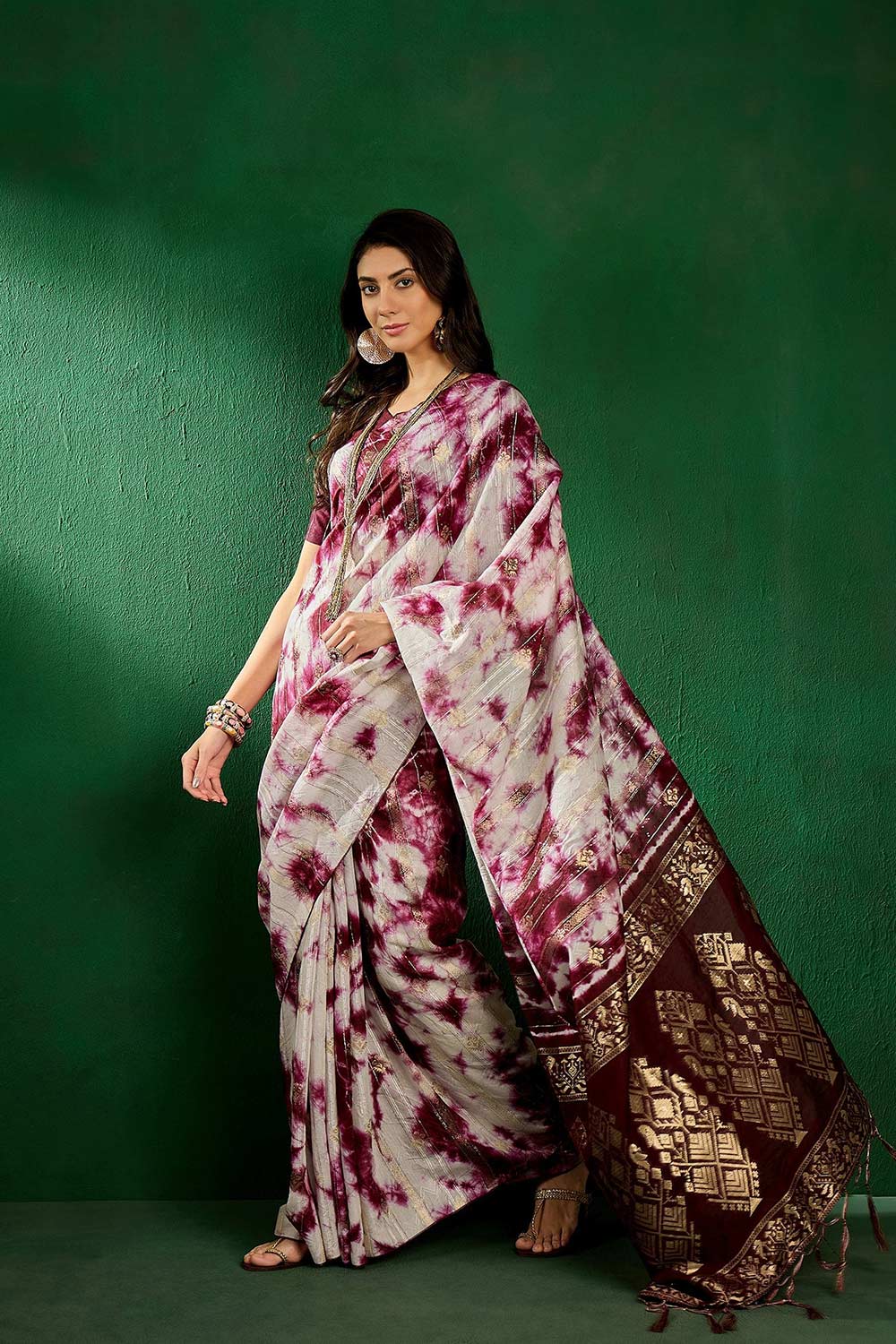 Purple Cotton Foil Print Saree