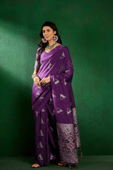 Purple Cotton Blend Foil Print Saree