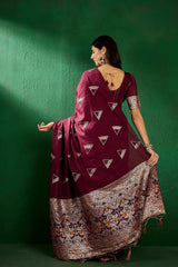 Purple Cotton Blend Foil Print Saree