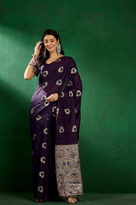 Blue Cotton Blend Foil Print Saree