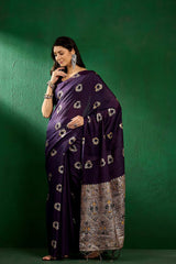 Blue Cotton Blend Foil Print Saree