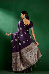 Blue Cotton Blend Foil Print Saree