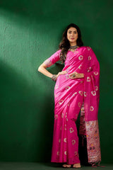 Pink Cotton Blend Foil Print Saree