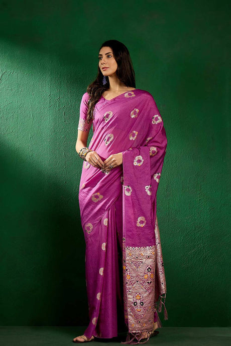 Purple Cotton Blend Foil Print Saree