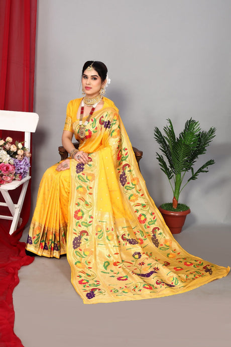 Yellow Silk Woven Saree